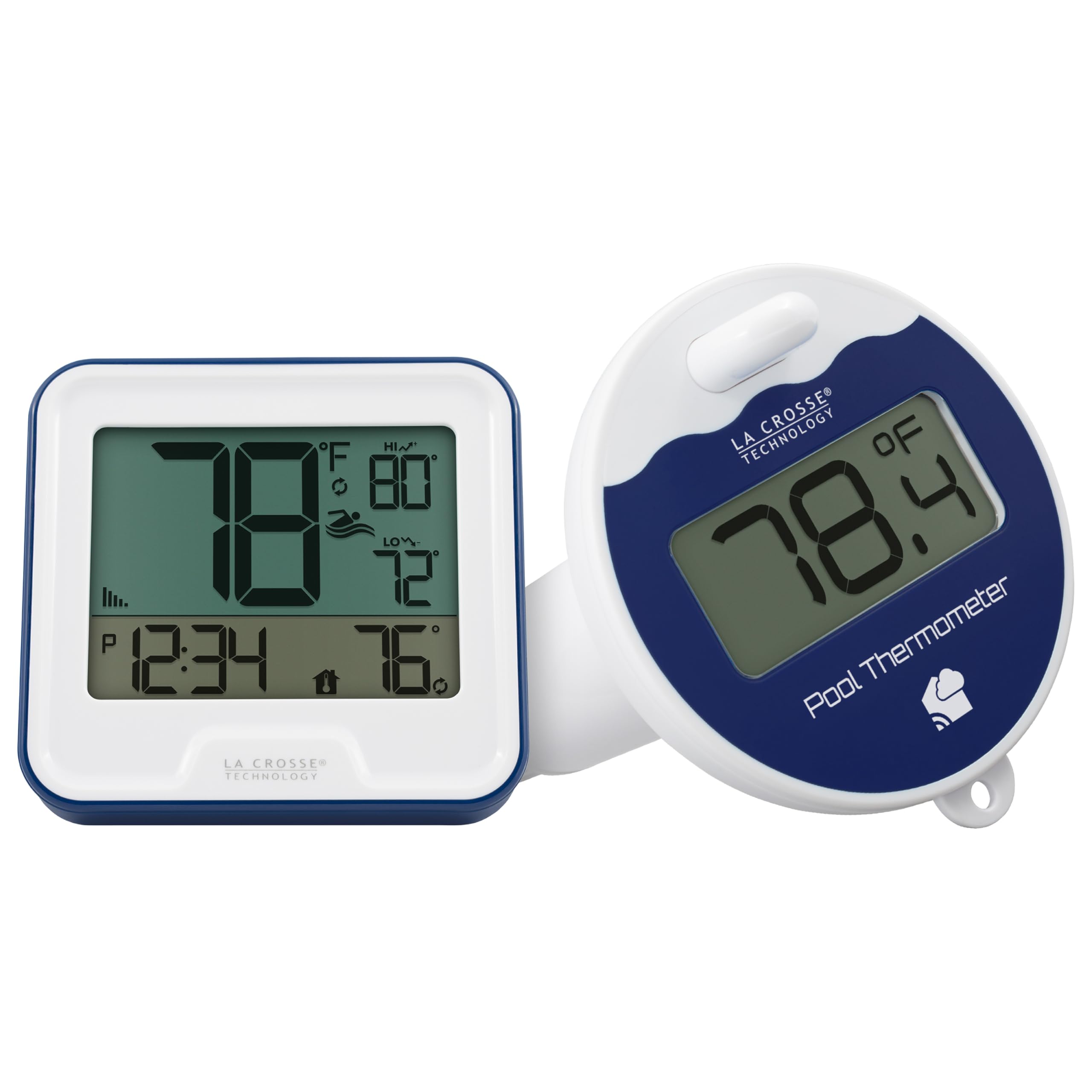 La Crosse Technology 331-09667-INT Thermomètre de piscine sans fil avec écran LCD intérieur, blanc