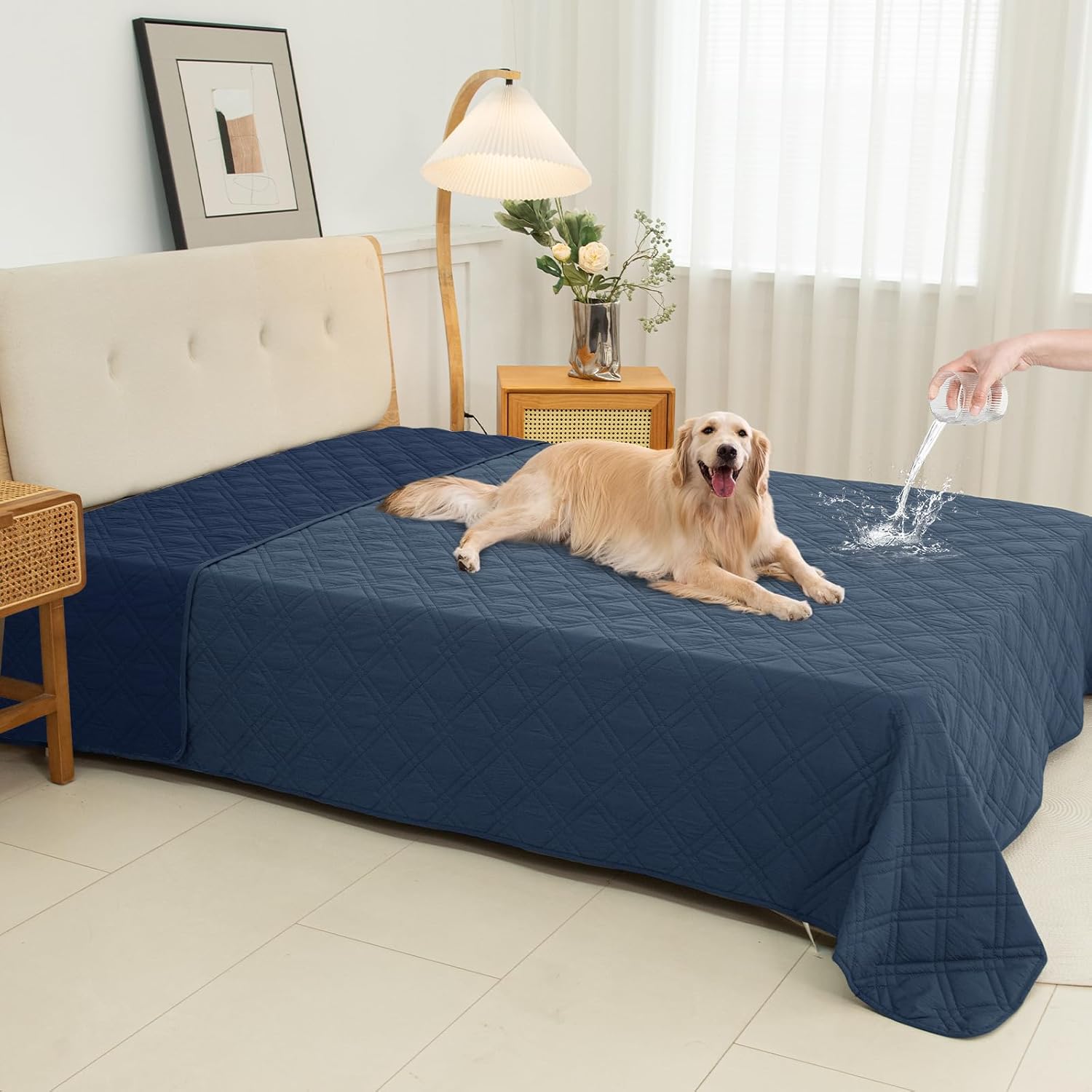 100% Waterproof Dog Couch Protector, Triple-Layer Waterproof Dog Bed Cover Pet Blanket Reversible 2-Tone Sofa Shield, Non-Slip Furniture Guard for Pets(82×92 Inch, Blue+Navy Blue)