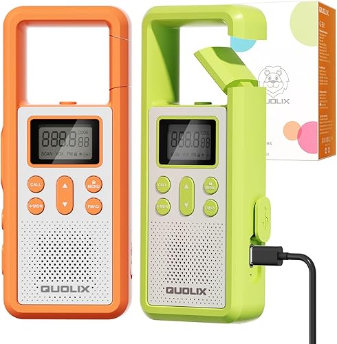 Vista 11 de QUOLIX Walkie Talkies para niños recargables, Walkie Talkies para niños con NOAA y VOX, batería de 1020 mAh juguetes para niños de 3 a 12 años