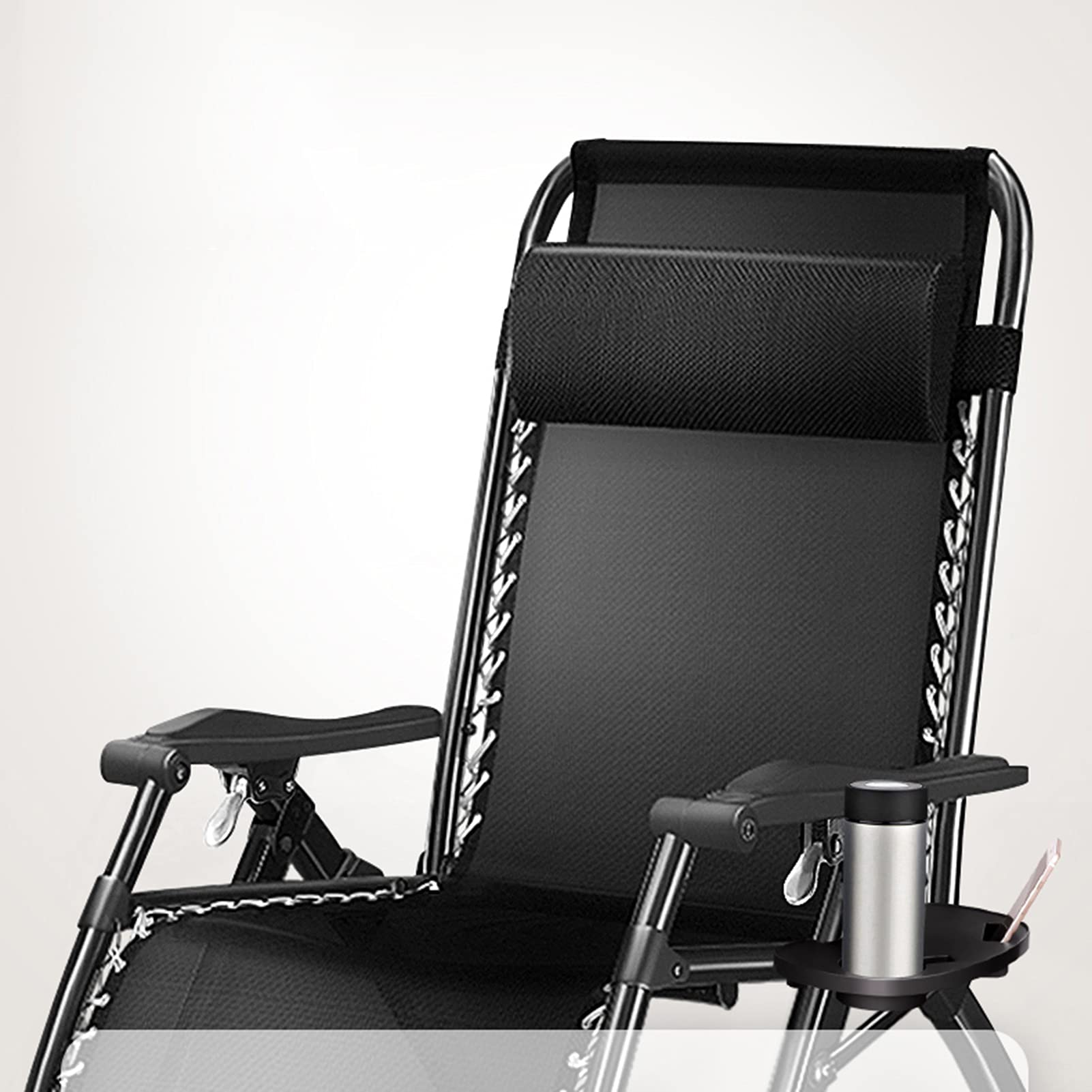 Fauteuil inclinable pliable réglable avec appui-tête, capacité de 181,4 kg pour camping, jardin, terrasse et pelouse - Noir (couleur : A)