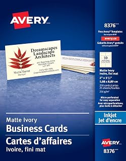 AVERY Perforated Business Cards for Laser Printers, 2" X 3.5" Cards, Ivory White, 250 Cards, 8376