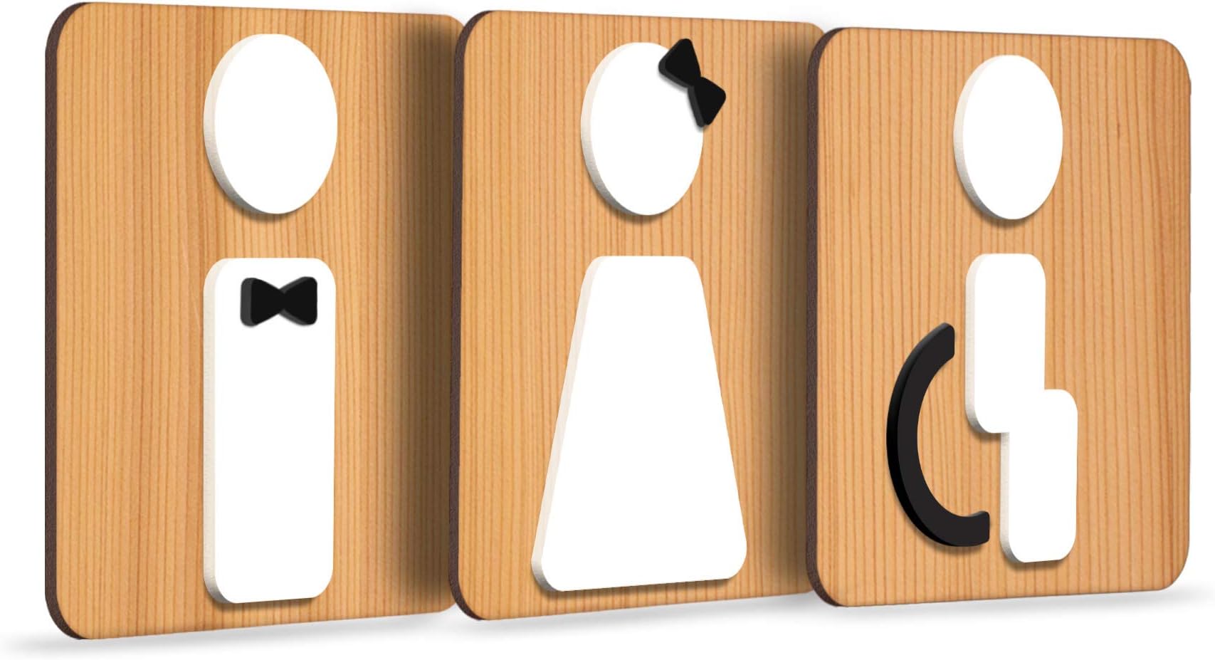 Signs WC [B2] | Restroom Toilette WC - Man, Woman, Disabled - Customizable signs and pictograms for doors, rooms, restaurant, shops offices, wooden plaque in relief