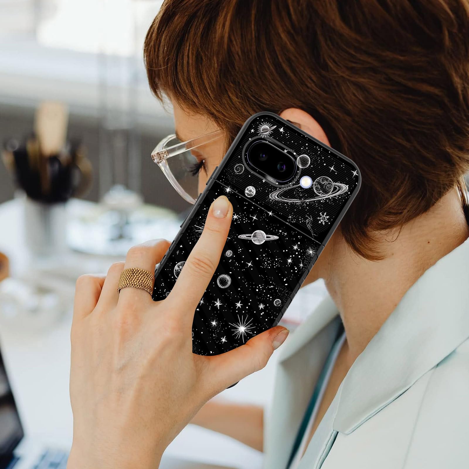 Funda protectora de goma TPU flexible con absorción de golpes para Google Pixel 9a de 6.3 pulgadas 2025, planeta espacial exterior Star Moon
