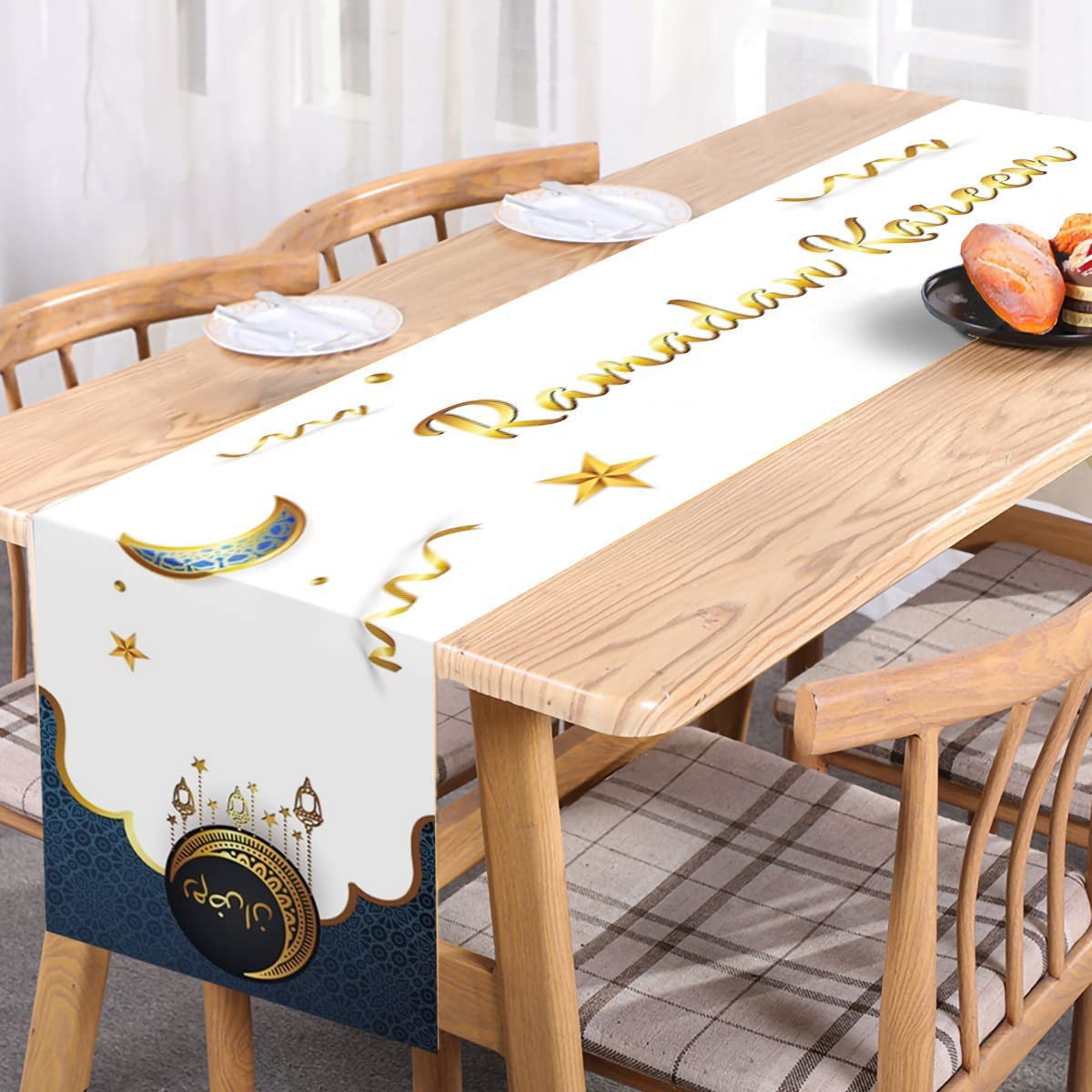 Ramadan Table Runner Decoration, Moon Star Pattern Table Cover for Home Restaurant Fireplace Party Decoration
