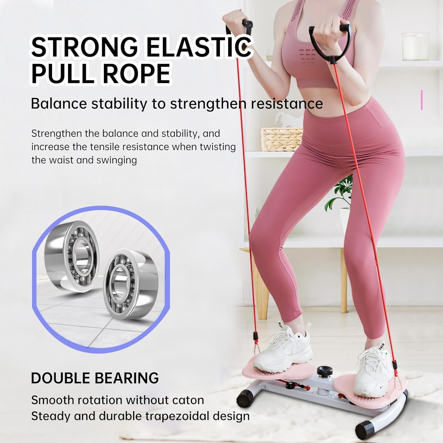 330 lbs Noiseless Anti-Slip Waist Twister Board - Ab Machine with Resistance Bands for Core Exercise & Slimming Waist, Home Gym Equipment Women & Men