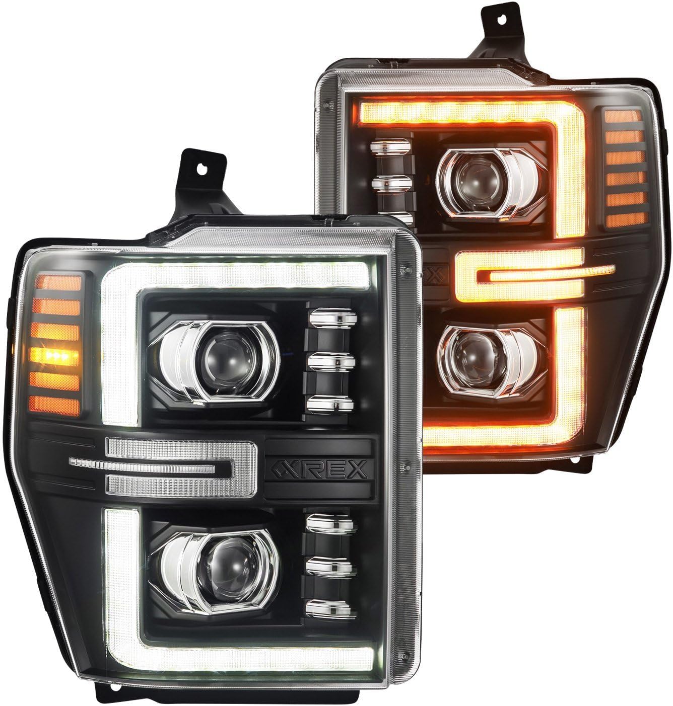 AlphaRex 08-10 Ford F250-550 LUXX-Series LED Projector Headlights Black w/Activ Light/Seq Signal