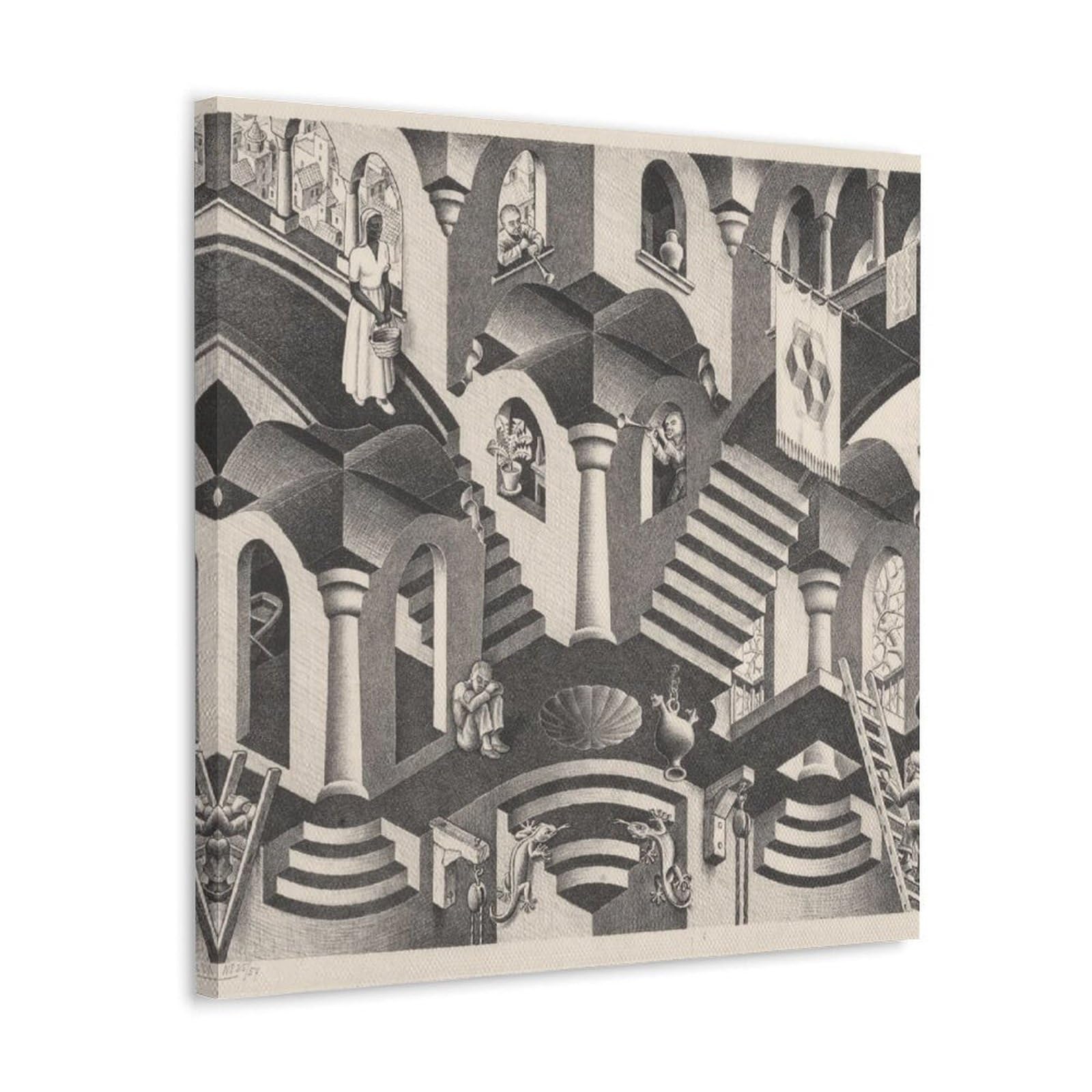 MC Escher Artists Works - Poster concavo e convesso stampato su tela, decorazione per la casa, decorazione per la casa, 70 x 70 cm