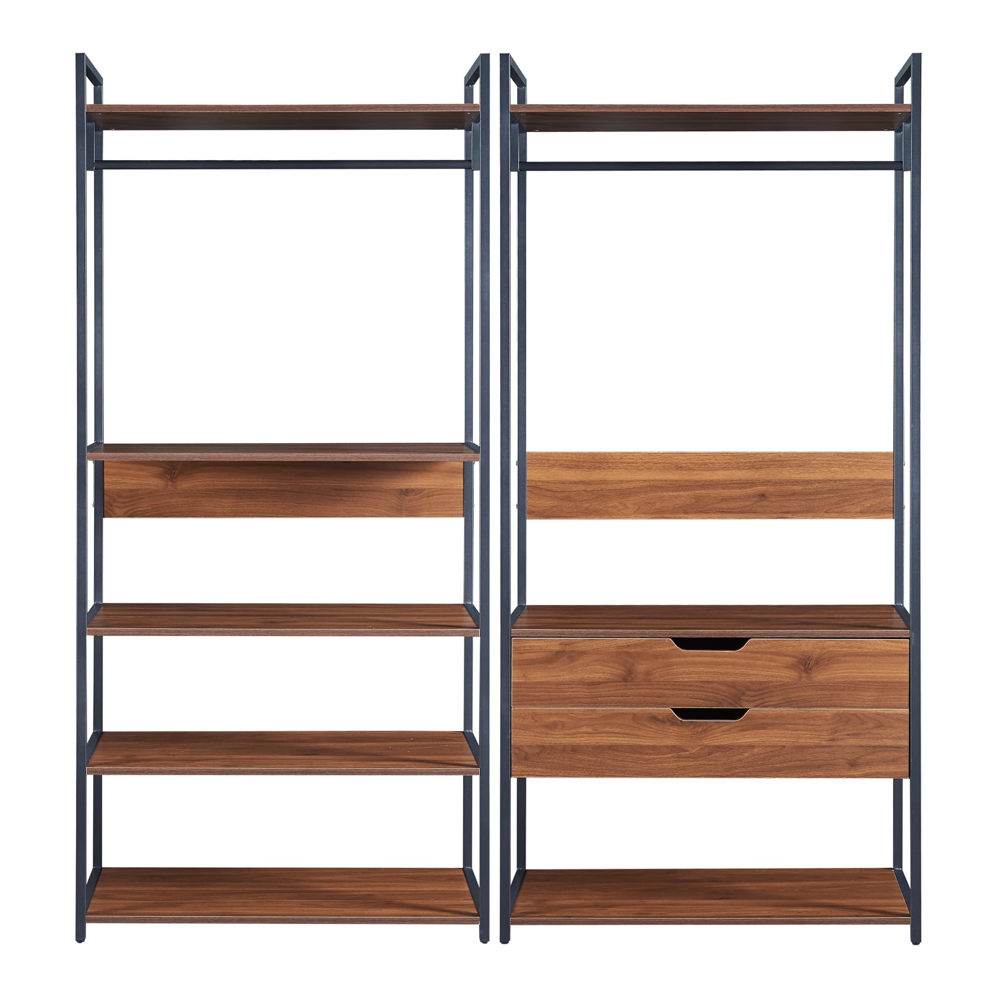 [en.casa] Set di 2 Mobili Organizzatori Guardaroba con Barre Appendiabiti Ripiani e 2 Cassetti Mobili Porta Abiti per Camera da Letto Cabina Armadio - Nero/Effetto Noce