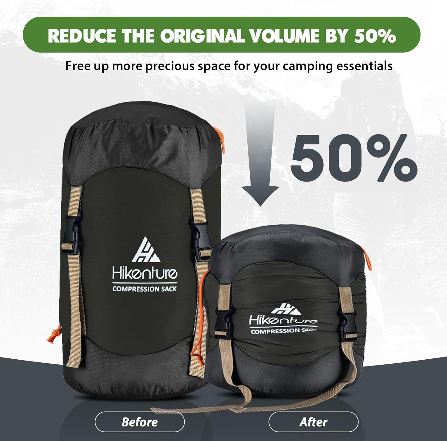 Hikenture Compression Sack for Sleeping Bag, Upgrade Anti-Tear Nylon Sleeping Bag Stuff Sack, 10L/14L/20L/30L Water-Resistant Compression Bag, Storage Bag - Image 2