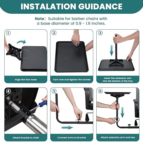 Miniatura 8 de Noverlife Bandeja de metal para salón unida a la silla, bandeja de silla de peluquería de rotación de 360 grados para herramientas de peluquería,
