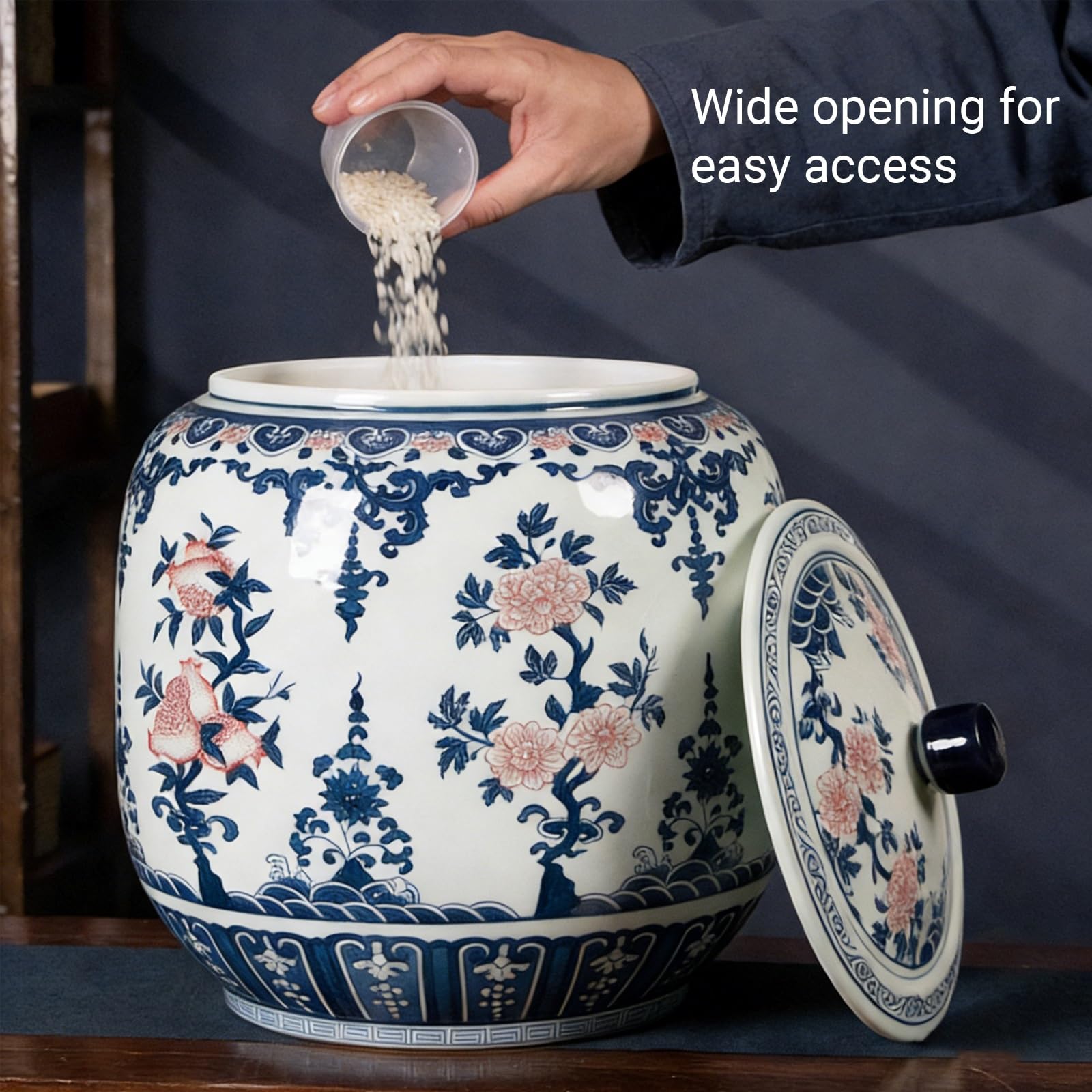 Duży ceramiczny słoik na ryż z pokrywką, szczelny, odporny na wilgoć pojemnik do przechowywania płatków śniadaniowych, mąki, przekąsek, ziaren kawy