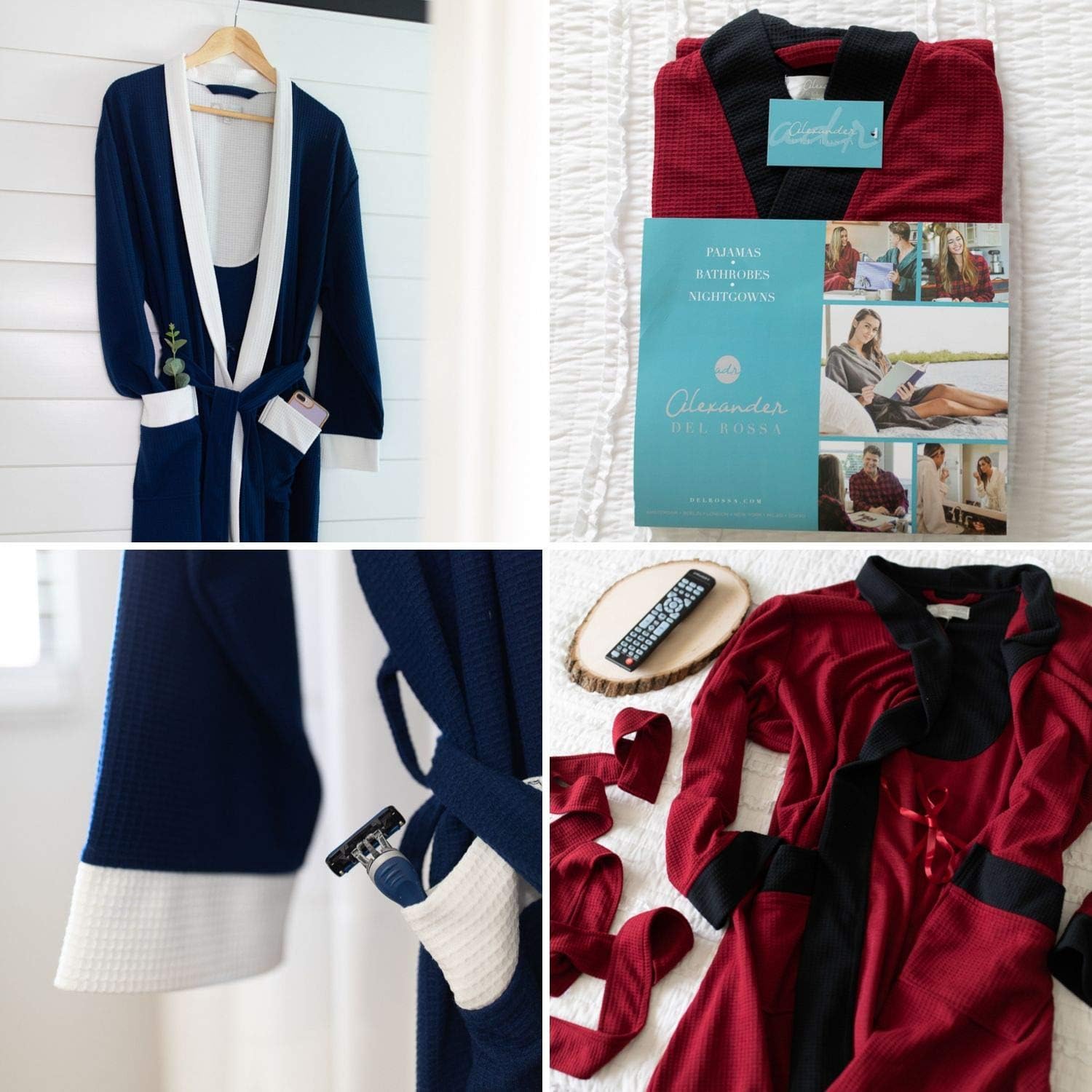 Alexander Del Rossa Women's Waffle Knit Robe, 3/4 Length Bathrobe