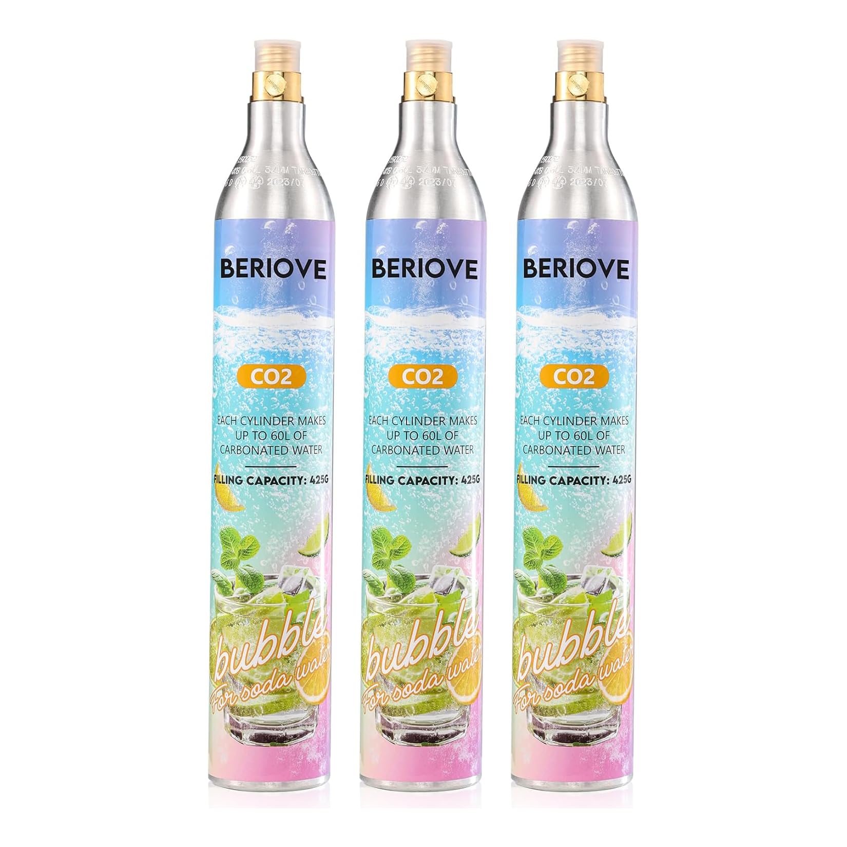 CO2 Cylinder for Soda Maker - 60L Durable CO2 Cartridges for Screw-In Soda Makers Compatible, Exchange Carbonator &amp; Sparkling Water - Carbonates Any Drink with Threaded Cylinders (3PCS)