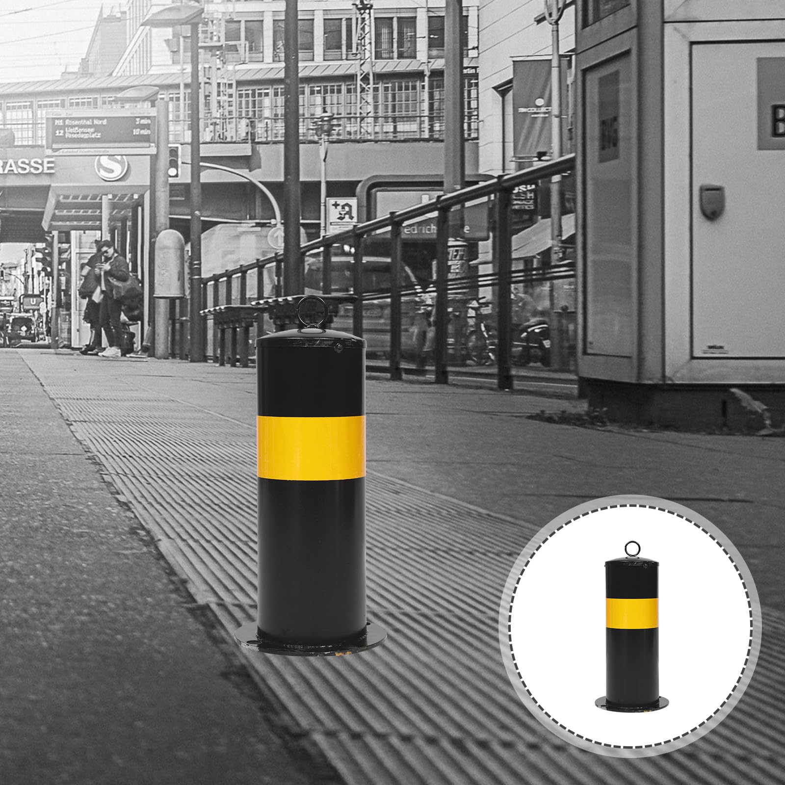 Barrière de Sécurité en Acier Noir Renforcé pour Arrêt de Stationnement Cônes de Stationnement, pour Isolation Routes et Chantiers