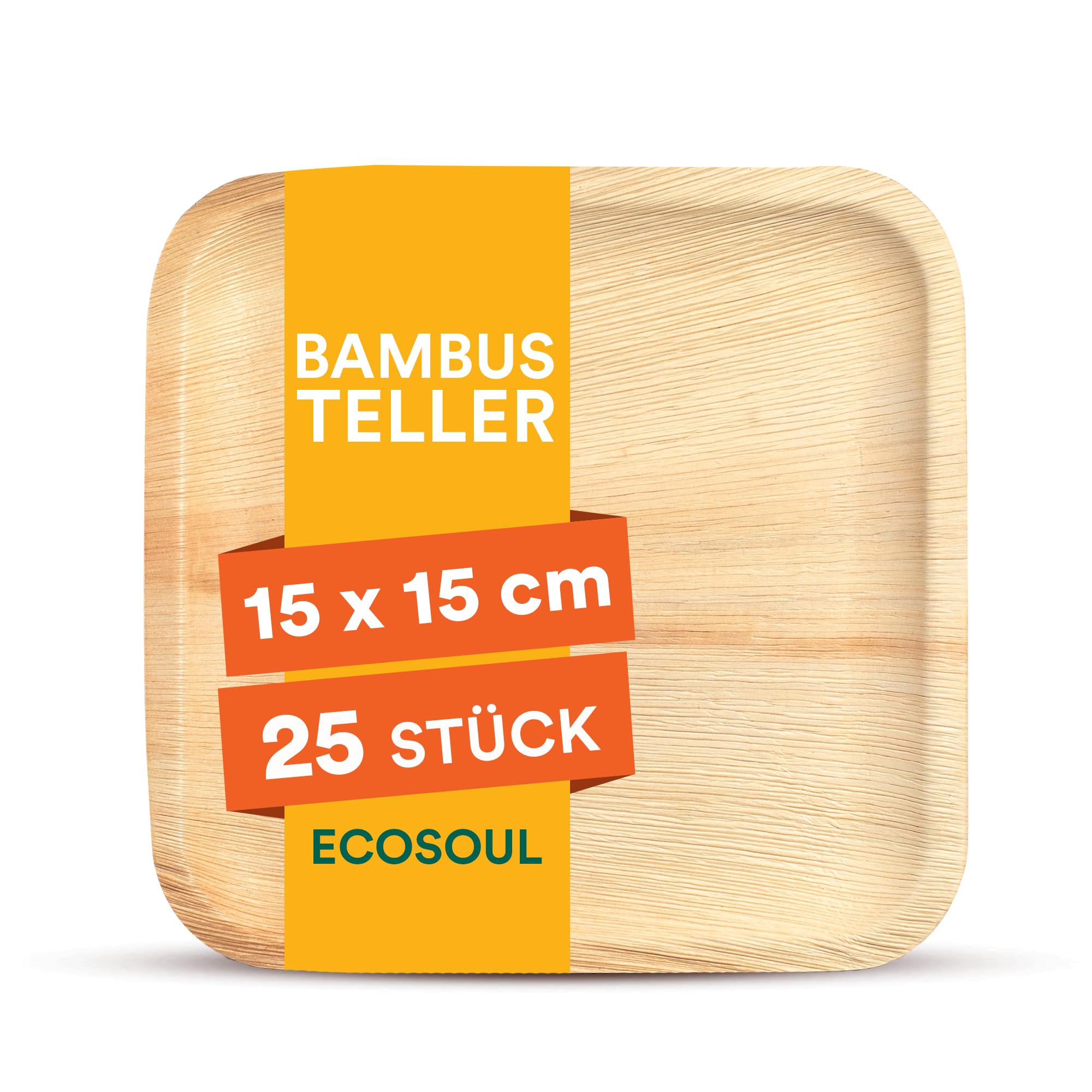 ECO SOUL [6 inch, 25-Pack Bamboo Square Plates | Disposable Eco-Friendly Biodegradable Like Bamboo Wood Plates | Party, Wedding, Event Plates (15 cm)