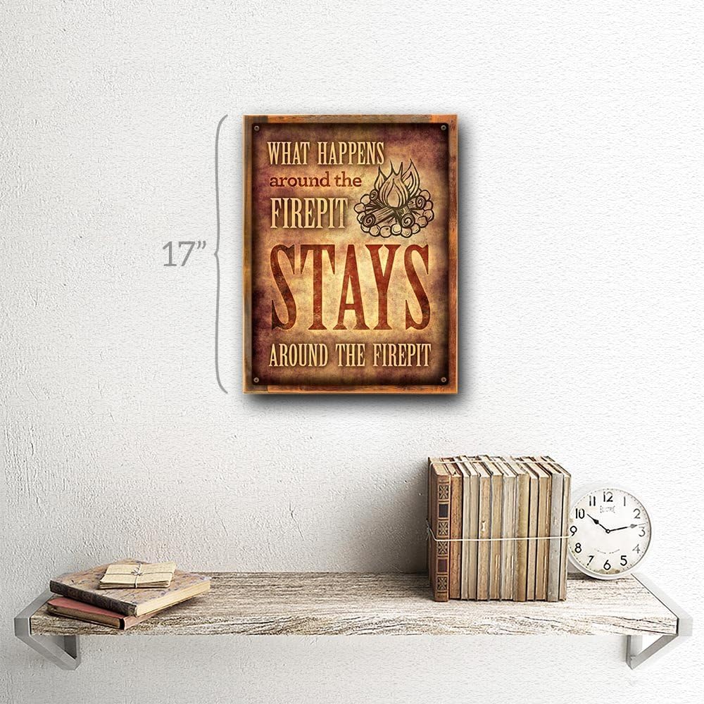 Homebody Accents Framed What Happens Around The Firepit 12"x16" Metal Sign, Patio, Porch, Deck, Hand-Crafted from Reclaimed Materials