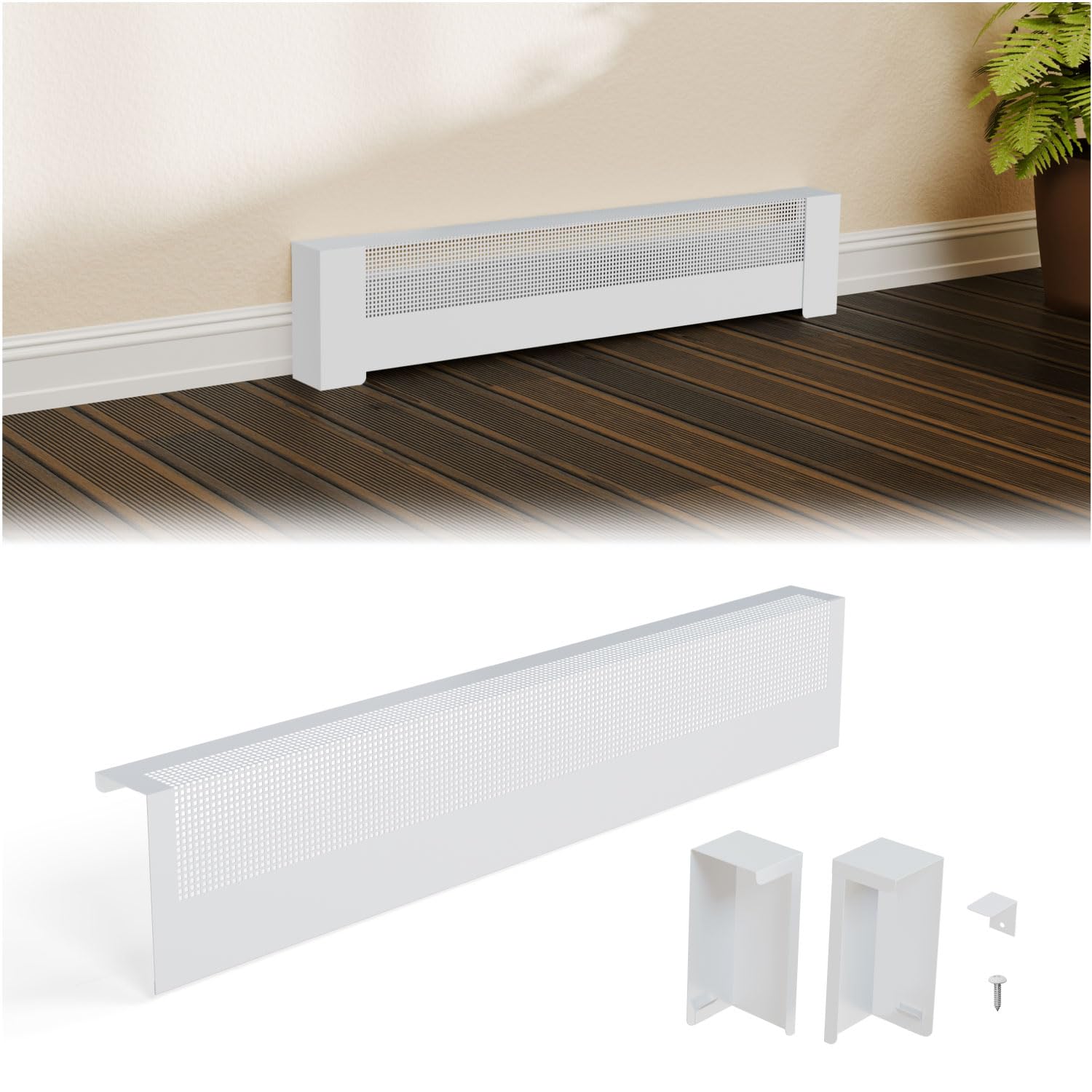3ft Galvanized Steel Baseboard Heater Cover with Left and Right End Caps, High Quality Easy Installation Electric Baseboard Cover for Bathroom and Hydronic Home Heating Systems, BHC3