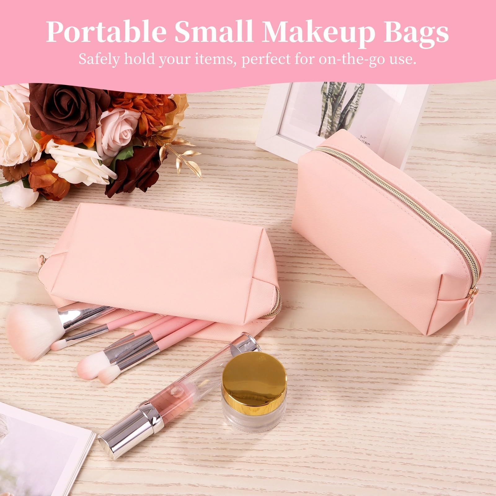 8 piccole borse per il trucco da donna, in pelle PU, sacchetti per cosmetici preppy, impermeabili, portatili, organizer per riporre oggetti quotidiani da viaggio