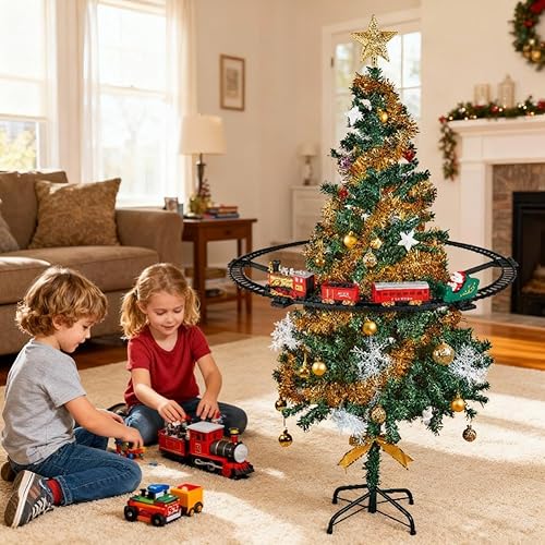 Miniatura 3 de Juego de tren de árbol de Navidad con sonido ligero, carro de locomotora colgante para niños, juguete de tren, decoración de árbol de Navidad, juego