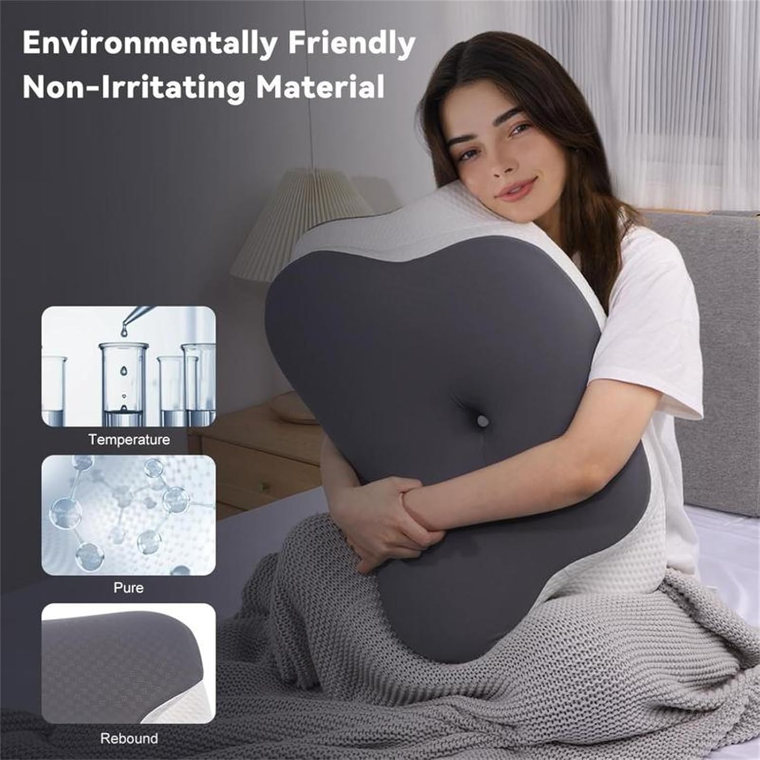 Vipfree Cervical Support Pillow, Cervical Pillow for Neck Pain Relief, Orthopedic Neck Pillow, Cervical Neck Pillow for Sleeping, Contour Pillow Orthopedic Pillow for Back Stomach Sleepers (Dark Gray)