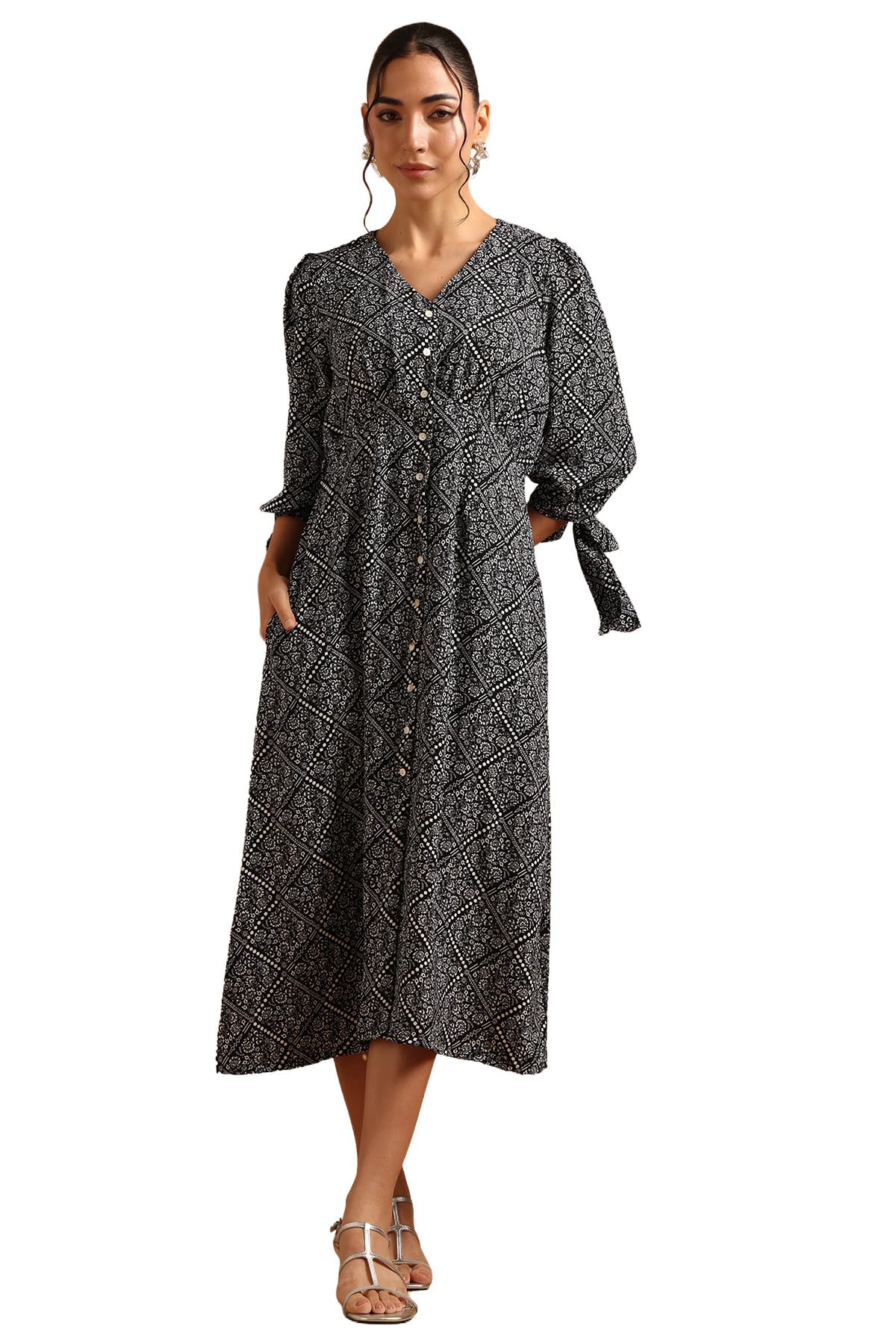 Womens Rayon Crepe Digital Printed Botanical Dress-image-6
