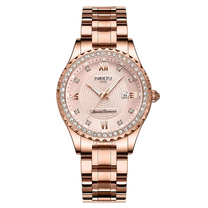 NIBOSI Women Watches Analogue Wrist Watches Watches for Women's &amp; Girls&amp;Miss&amp;Ladies Rose Gold Dial Watch with Stylish Diamond Studded Watches