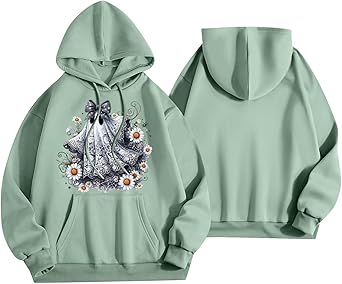 Halloween Hoodies for Women 2025 Fall Fashion Long Sleeve Cute Ghost Graphic Lightweight Hoodie with Pockets