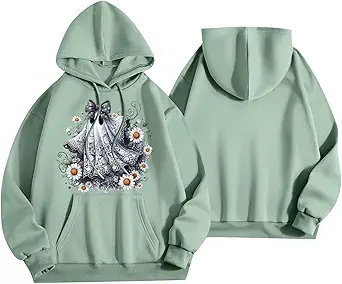 Halloween Hoodies for Women 2025 Fall Fashion Long Sleeve Cute Ghost Graphic Lightweight Hoodie with Pockets