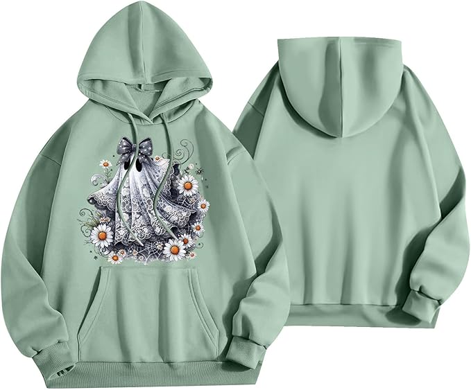 Halloween Hoodies for Women 2025 Fall Fashion Long Sleeve Cute Ghost Graphic Lightweight Hoodie with Pockets