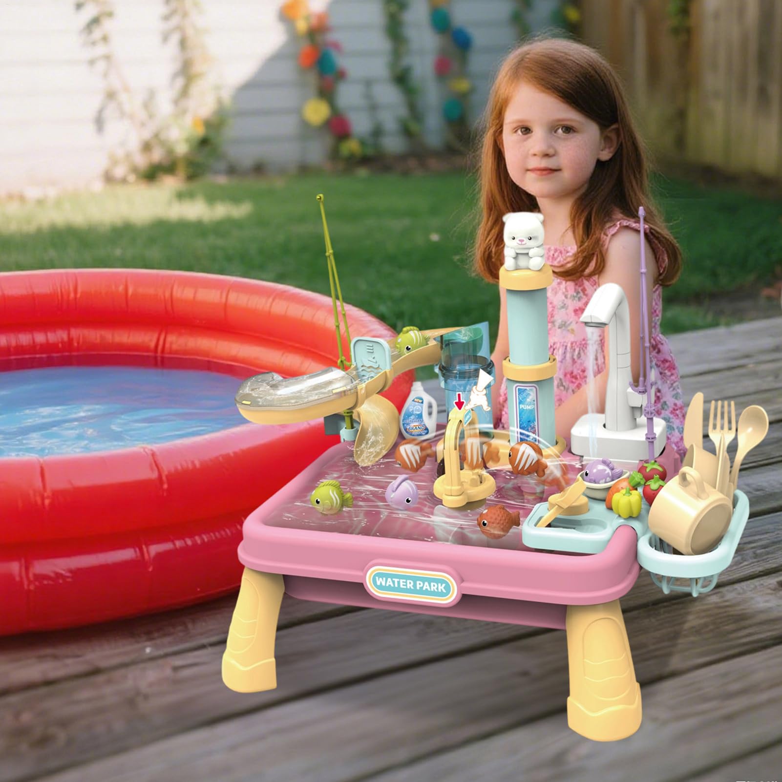 Juego de Juguetes de Mesa de Agua Juego,Mesa de Juego al Aire Libre para Actividades acuáticas | Interactivo para Exteriores