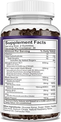 Miniatura 8 de Shilajit Gummies - Suplemento Shilajit orgánico del Himalaya Complejo 14 en 1 con aceite de semilla negra y mezcla de hierbas ayurvédicas, ácido