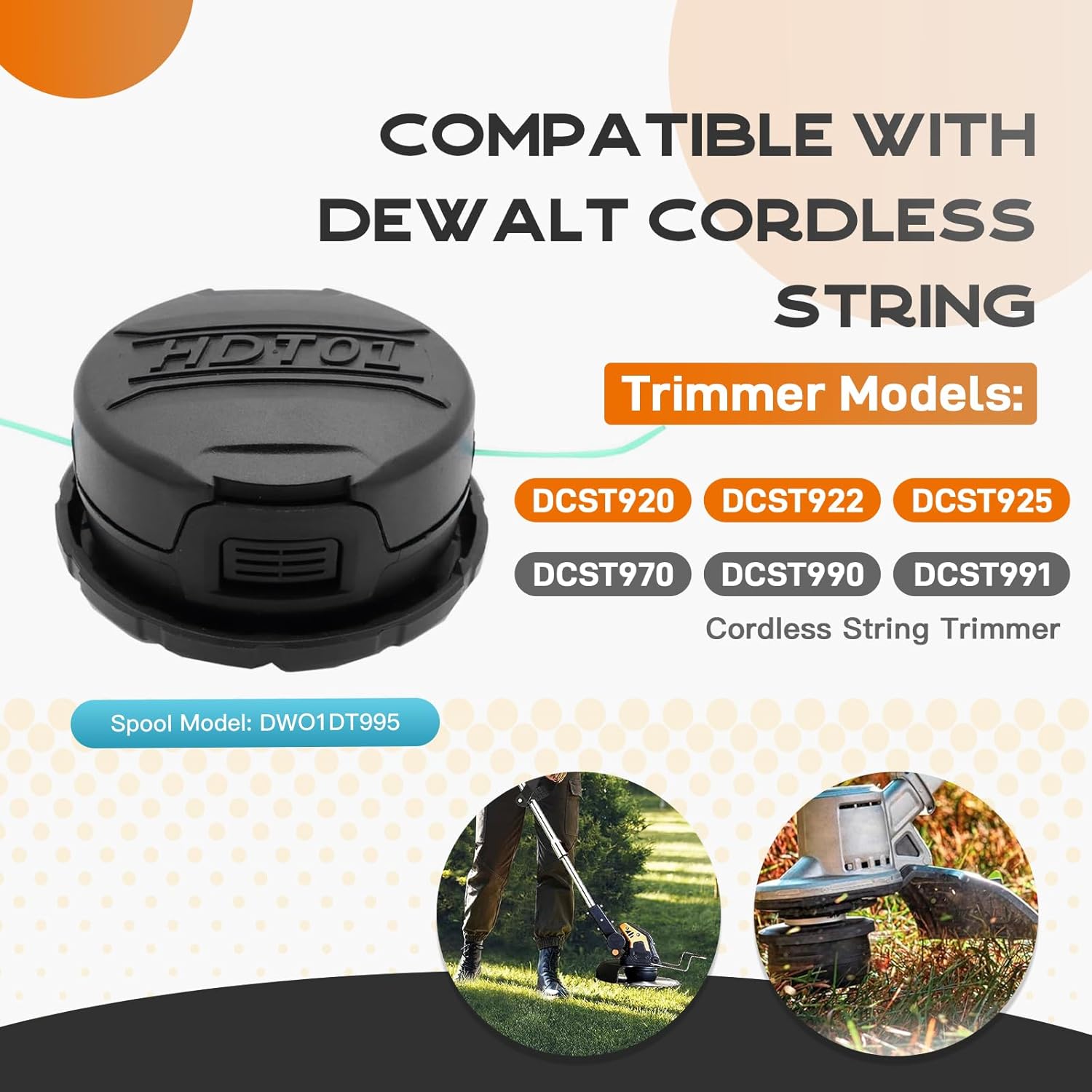 DWO1DT995 Trimmer Head Compatible with Dewalt DCST920 DCST922 DCST970 DCST925 DCST990 Cordless String Trimmer,Replacement for Dewalt Bump Feed Head with Pre-Wound 20Ft 0.080" Line,2Pack