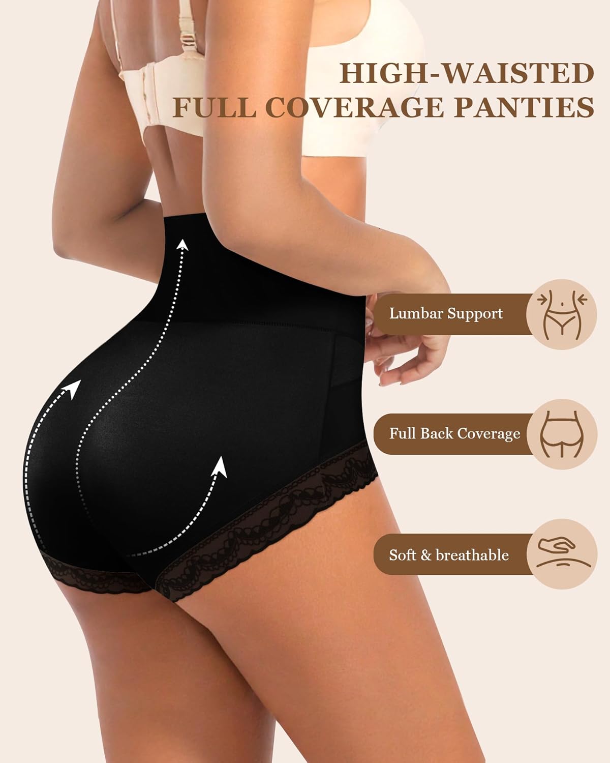 MEIYATING Women's Tummy Control High Waisted Underwear, Post Partum Compression, Full Coverage Lace Panties Briefs 3 Pack - Image 3