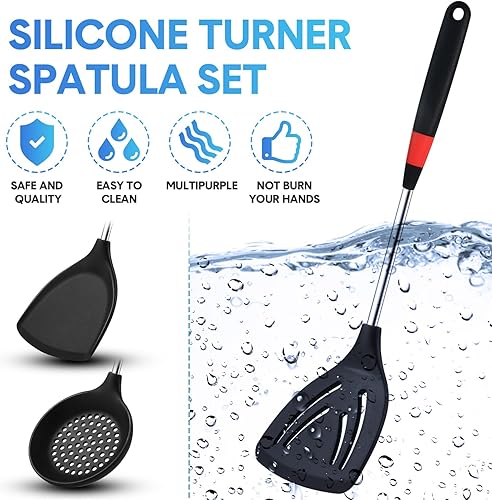 Miniatura 4 de Juego de 3 espátulas de silicona de acero inoxidable que incluye espátula flexible de silicona Wok, espátula ranurada, cuchara ranurada para