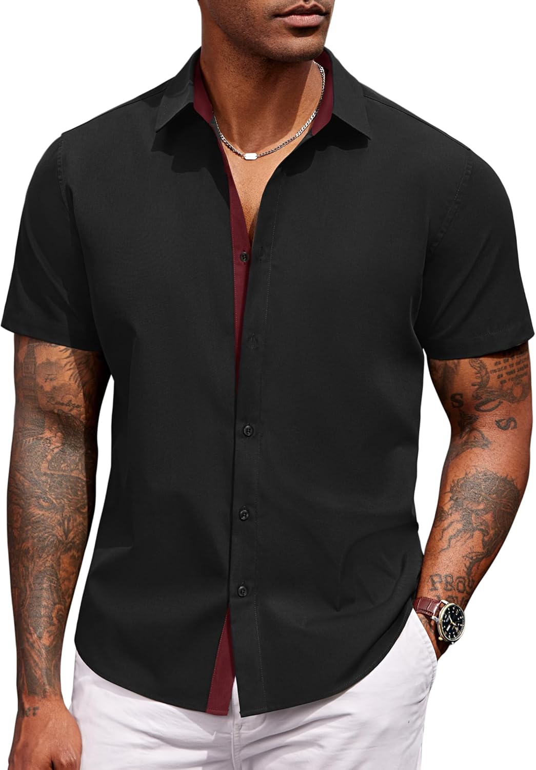 COOFANDY Men's Short Sleeve Button Down Shirts Casual Summer Dress Untucked Shirts