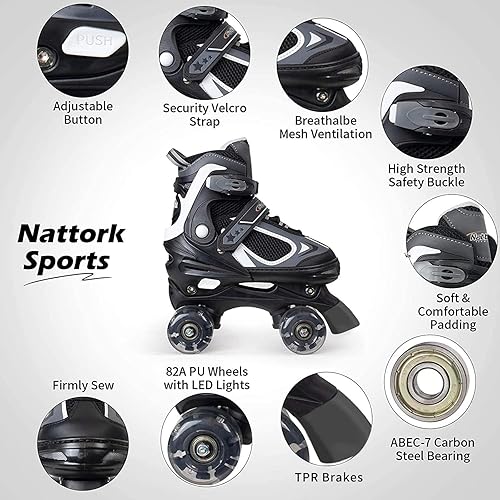 Miniatura 8 de Nattork Patines de ruedas para niños y niñas, 4 tamaños ajustables con todas las ruedas iluminadas, regalo de cumpleaños para deportes en interiores