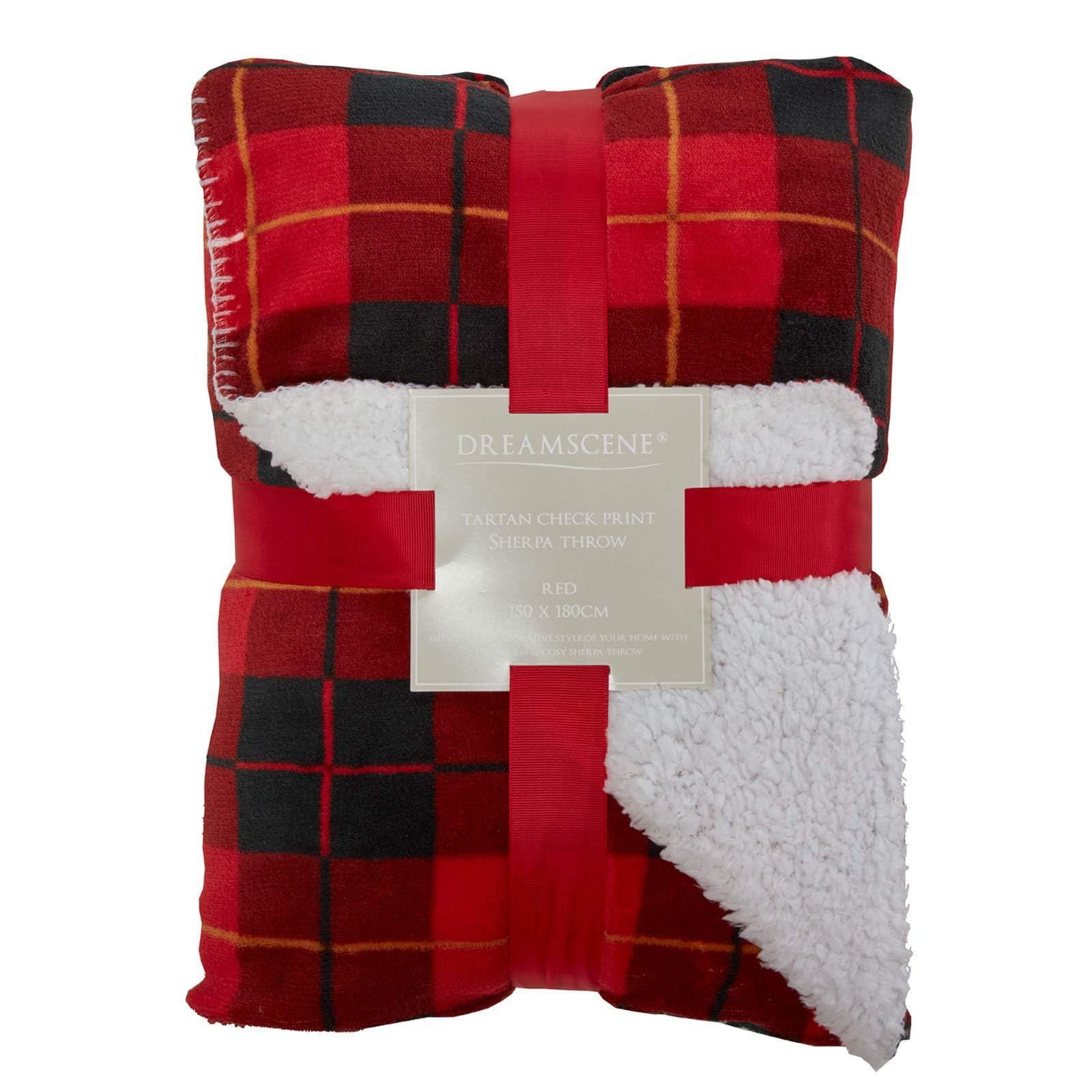 Dreamscene Women's Red Tartan Check Christmas Blanket Throws For Sofa Large, Soft Warm Flannel Fleece Blanket For Bed Settee Christmas Decorations Sherpa Reversible Bed Throw, 150 X 180Cm