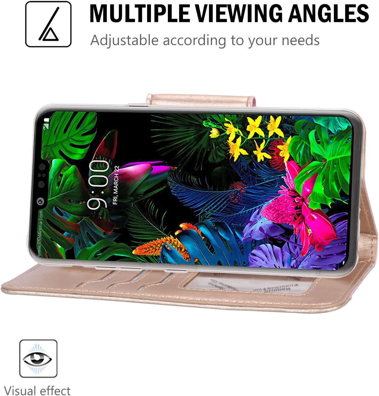 ProCase LG G8 ThinQ Wallet Case for Women, Premium PU Leather Folio Fold Card Case with Credit Card Holder Kickstand Wristlet Hand Strap, Flip Cover Case for LG G8 / LG G8 ThinQ 2019 -Pink