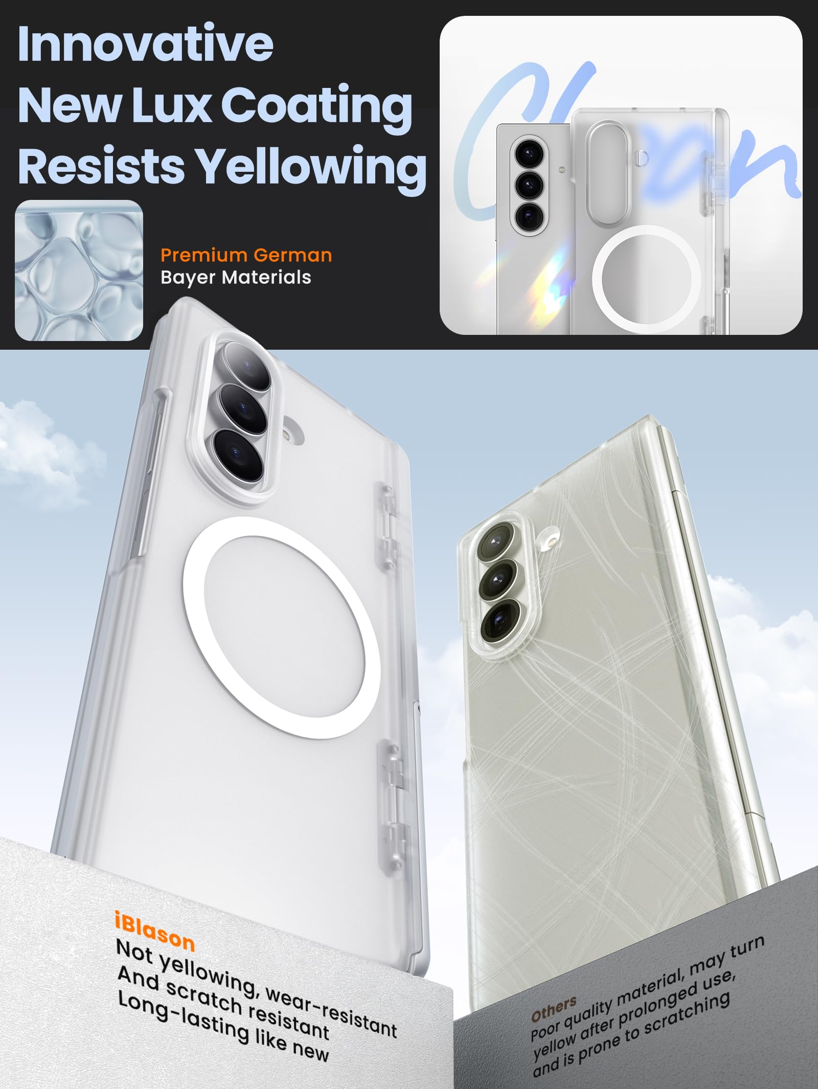 i-Blason Cover Trasparente per Samsung Galaxy Z Fold 7 con Supporto [Compatibile con MagSafe] [Pellicola in Vetro Temperato] [Protezione per Cerniera] Custodia Magnetica per Z Fold 7 (Clear)