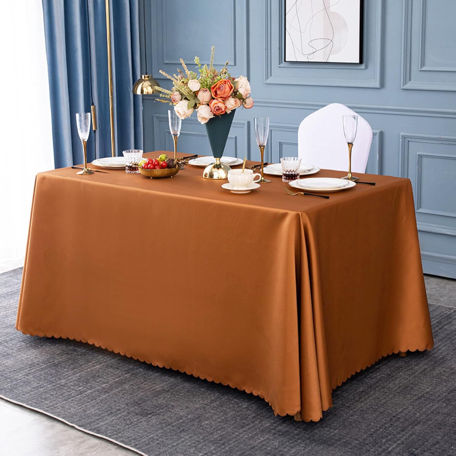 Table Cover Rectangular Party Table Cover Brown 140x220cm 100% Polyester Tablecloth with Square Tablecloth for Indoor and Outdoor Dining Table