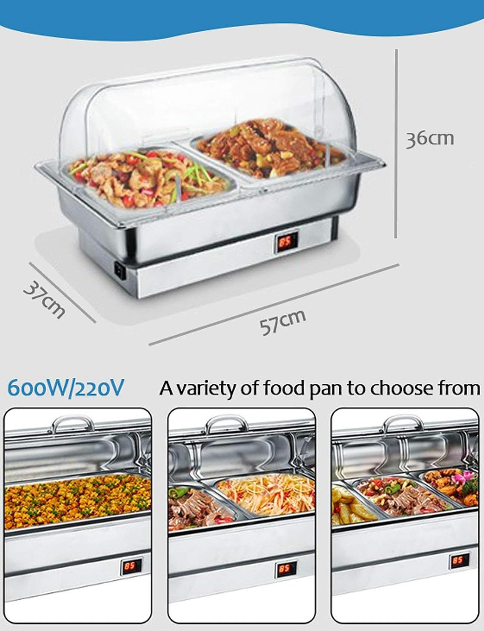 Scaldavivande Elettrico Acciaio Inox, Chafing Dish, Contenitore Termico Scalda Cibo Chafing Dish da Tavolo Elettrico per Mantiene in Caldo i Cibi del Buffet