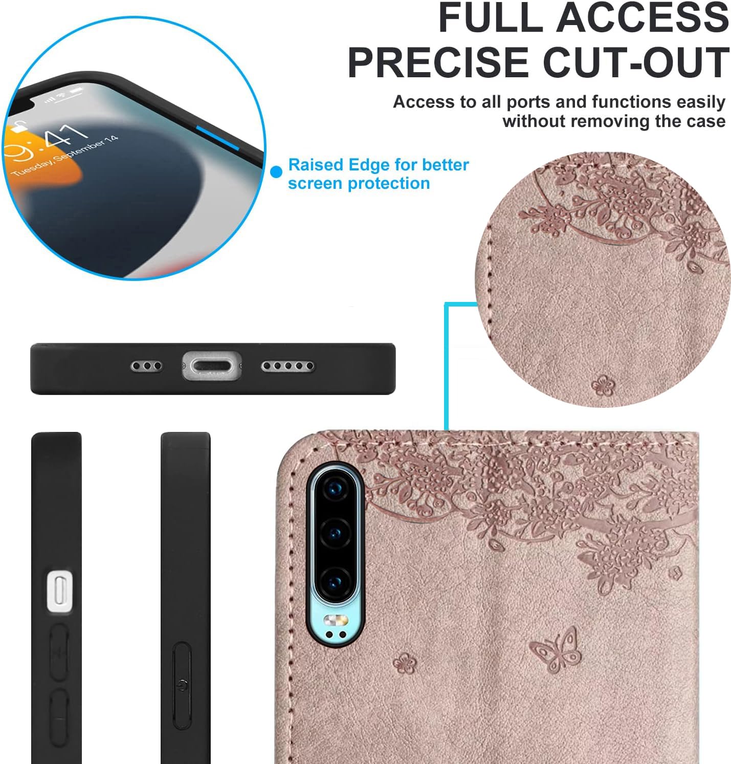 ZTOFERA Custodia a Portafoglio per Huawei P30, Custodia Protettiva in Pelle PU Custodia Tasca con Cerniera Magnetica Flip Stand Case Cover per Huawei