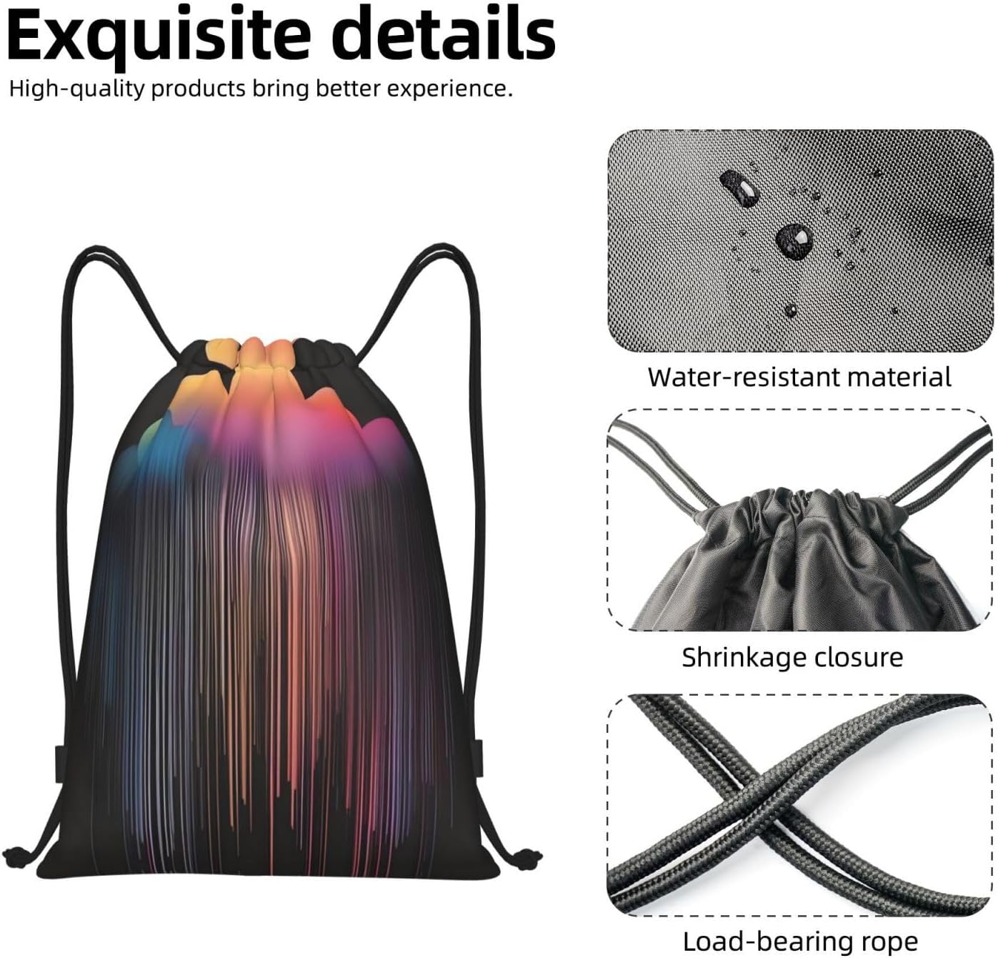 Colorful rainbow rain Foldable drawstring backpack, lightweight storage bag - large-capacity fitness travel bag image 5