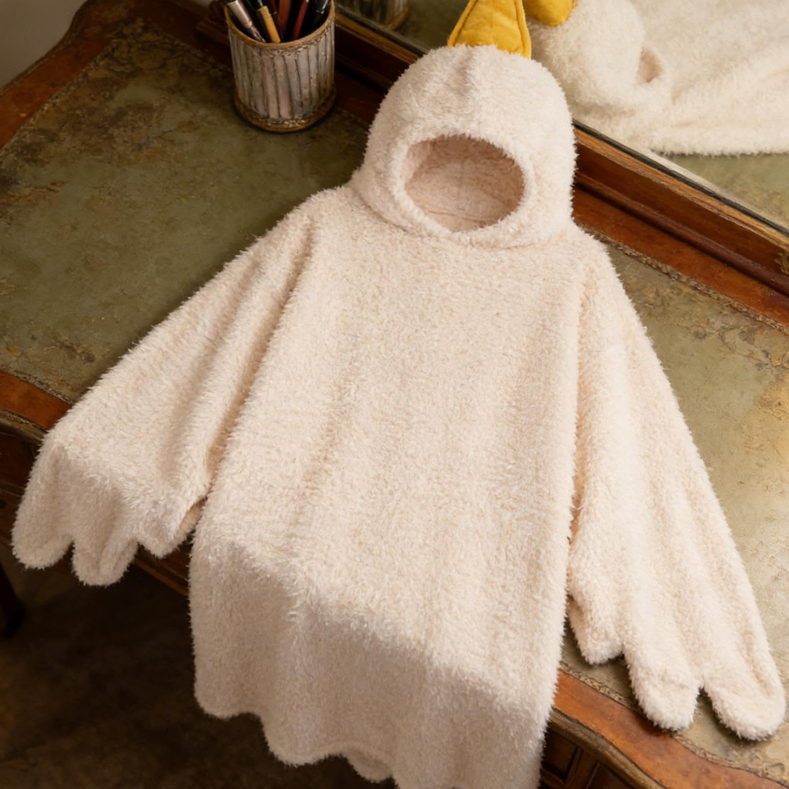 Coperta indossabile con cappuccio, coperta indossabile, pullover rilassante, design a forma di oca, peso 950 g + include 1 paio di scarpe abbinate, morbido pile di poliestere traspirante, per feste e