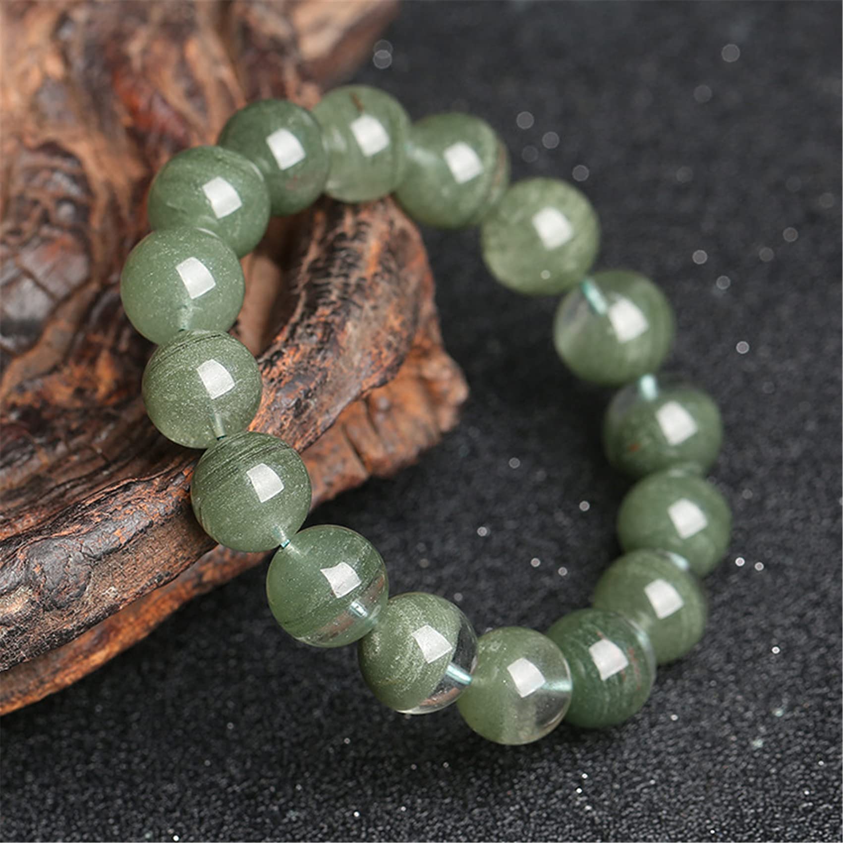 YDYDTTKD Pulsera de Buena Suerte, Pulsera de Cristal de Riqueza Feng Shui, Amuleto de Cuarzo Verde, talismán para Prosperidad, Dinero, Buena Suerte, 8 mm