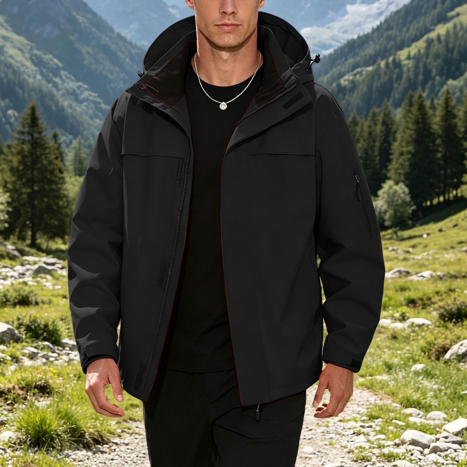 Anorak Con Capucha Cazadora Caza Con Bolsillos Chaqueta Impermeable Hombre Invierno Chubasquero Impermeable Entretiempo Resistente Compartimentos Amplios Equipaje De Montaña Y Actividades Al Libre