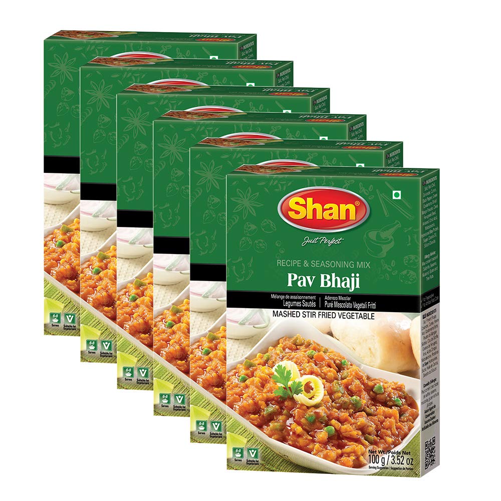 ShanPav Bhaji Recipe and Seasoning Mix 3.25 oz (100g) - Spice Powder for Mashed Stir Fried Vegetable - Suitable for Vegetarians - Airtight Bag in a Box (Pack of 6)
