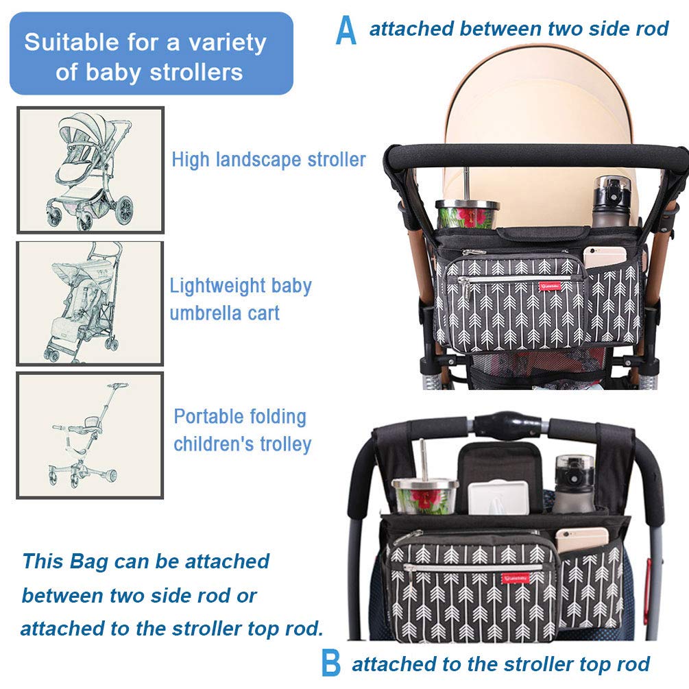 Baby Stroller Organizer Bag with Cup Holders Universal Lekebaby Stroller Organizer Accessory Fit for All Baby Stroller (Arrow Print)-Grey : Baby