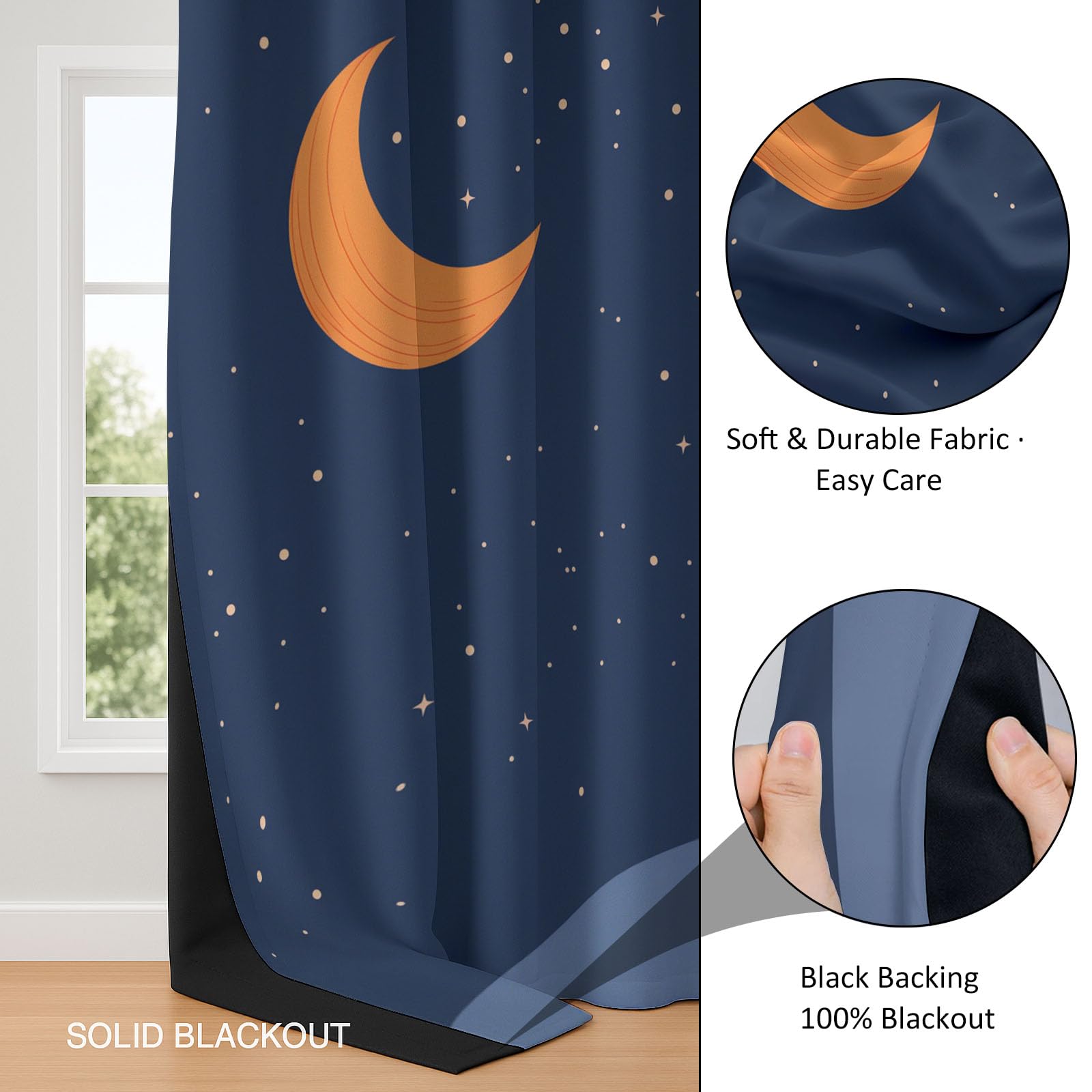 Blackout Vorhänge H166 x B150 cm Verdunkelung Vorhang mit Ösen, Cartoon Tier Fuchs Sterne Vorhang Dunkelblau Weich Polyester Vorhänge für Wohnzimmer Schlafzimmer und Kinderzimmer Dekorieren