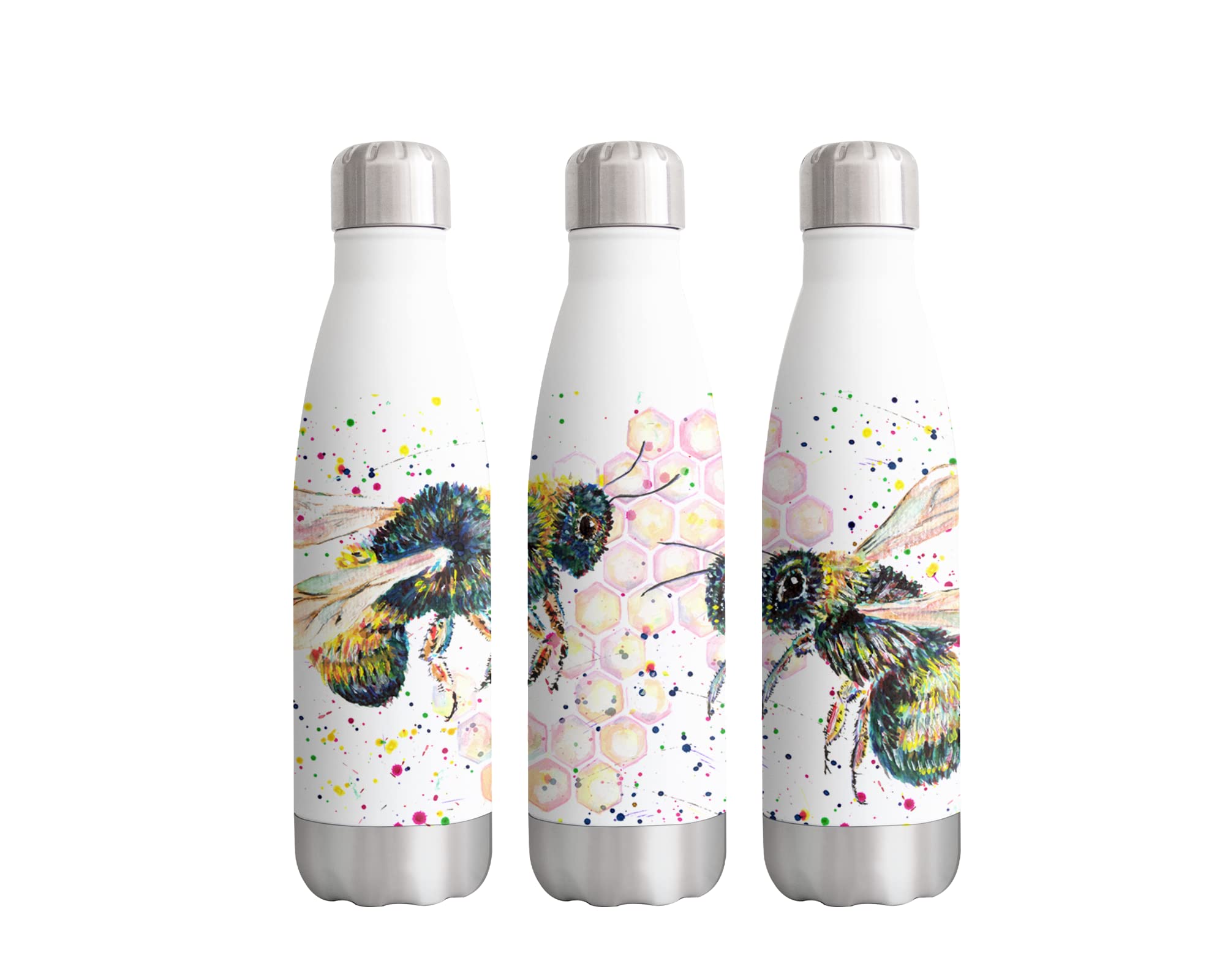 Vixar White Bee Bees Honeycomb Wildlife Watercolour Farm Animals Rainbow Art Bottle Double Wall Insulated Stainless Steel Sport Drinks 500Ml Gift Ideal For School Work Office Oudoor Sports